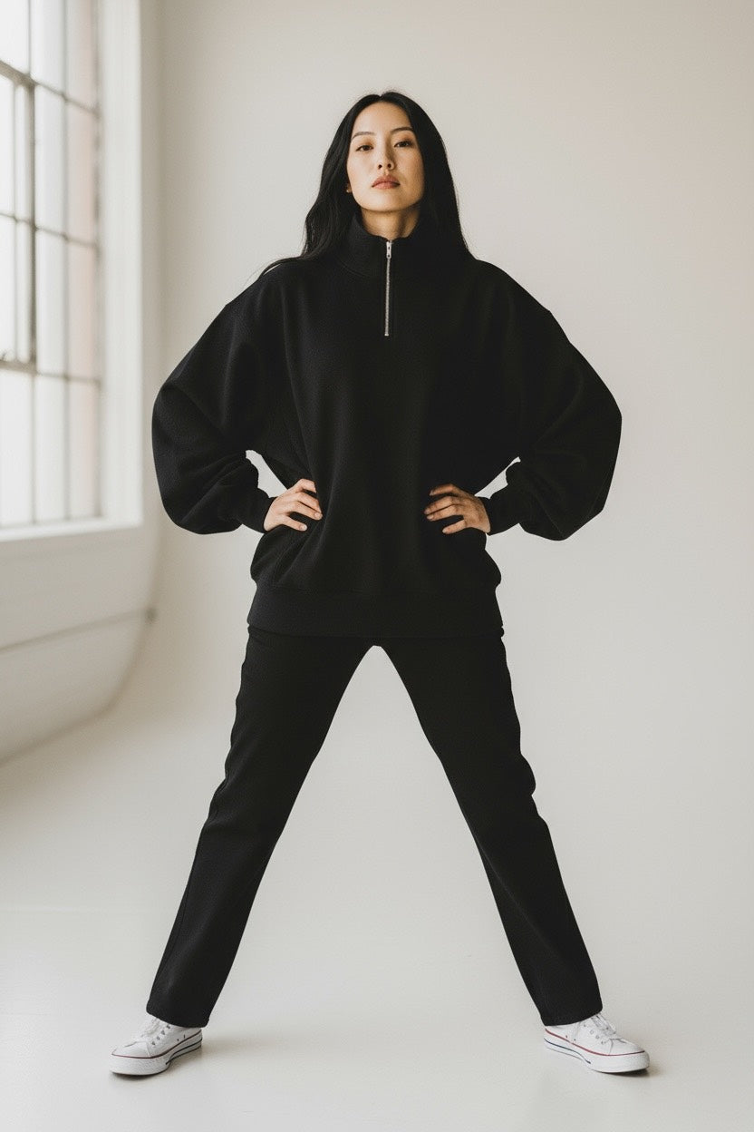 Heavy Grammage Mock Neck Zipper