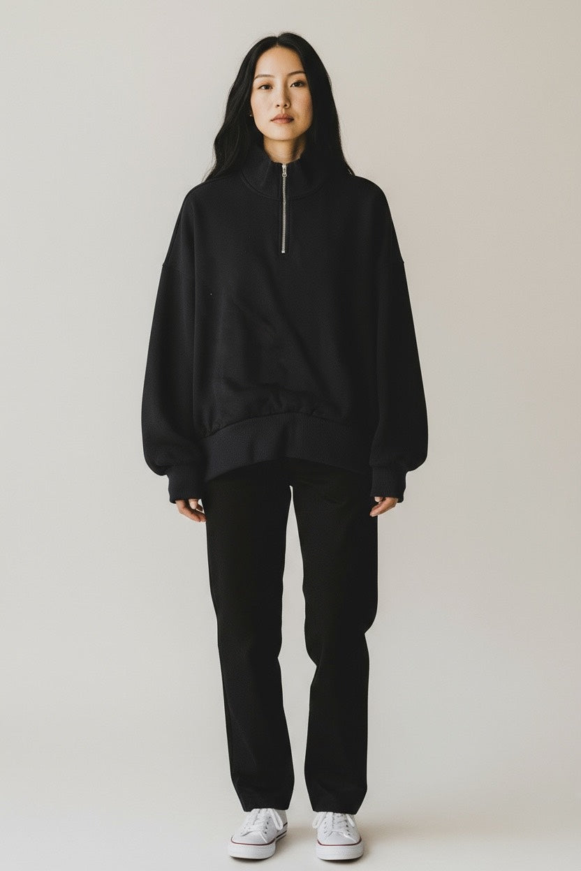 Heavy Grammage Mock Neck Zipper