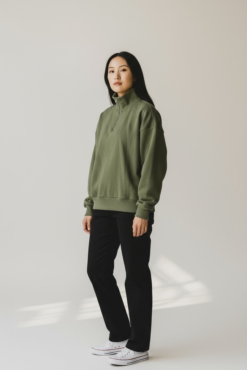 Heavy Grammage Mock Neck Zipper