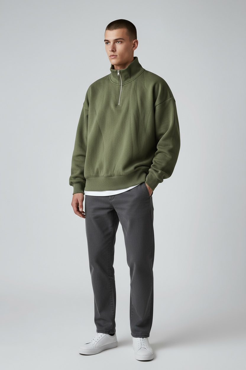 Heavy Grammage Mock Neck Zipper