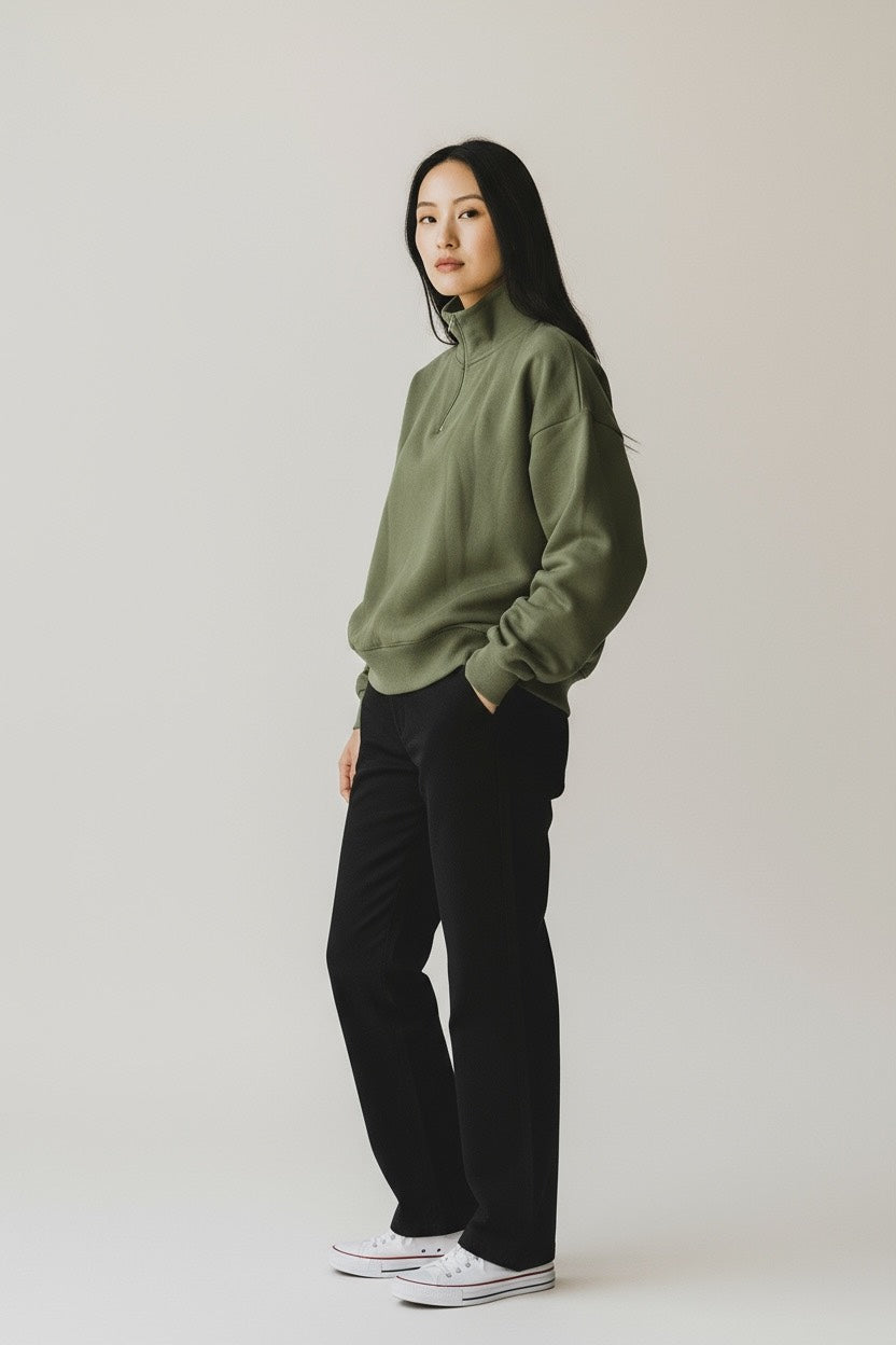 Heavy Grammage Mock Neck Zipper