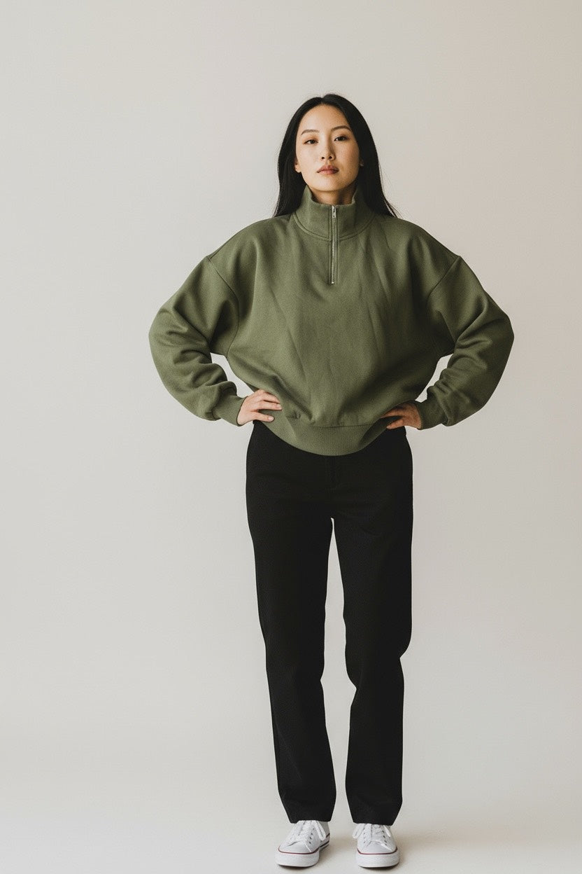 Heavy Grammage Mock Neck Zipper