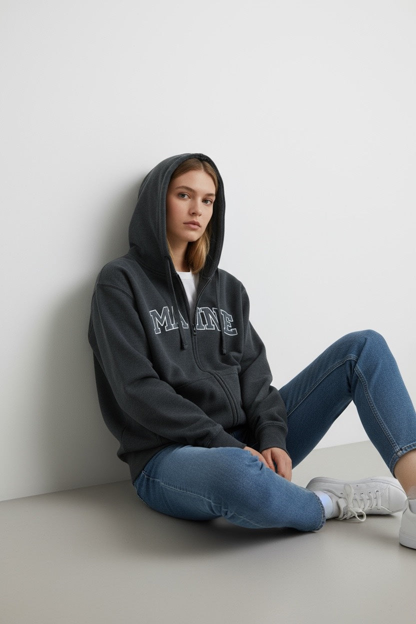 Embroidery MAINE Hoodie Zipper