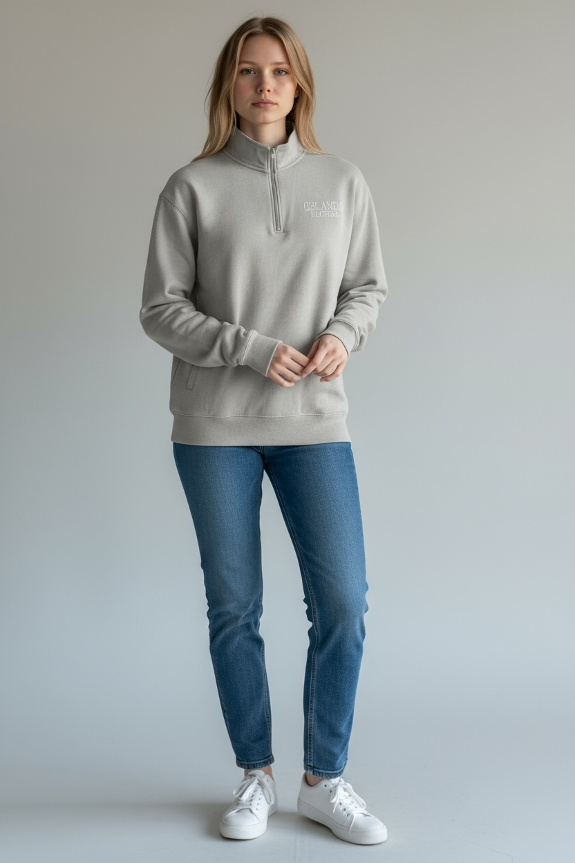 Embroidery Orlando Mock Neck Zipper