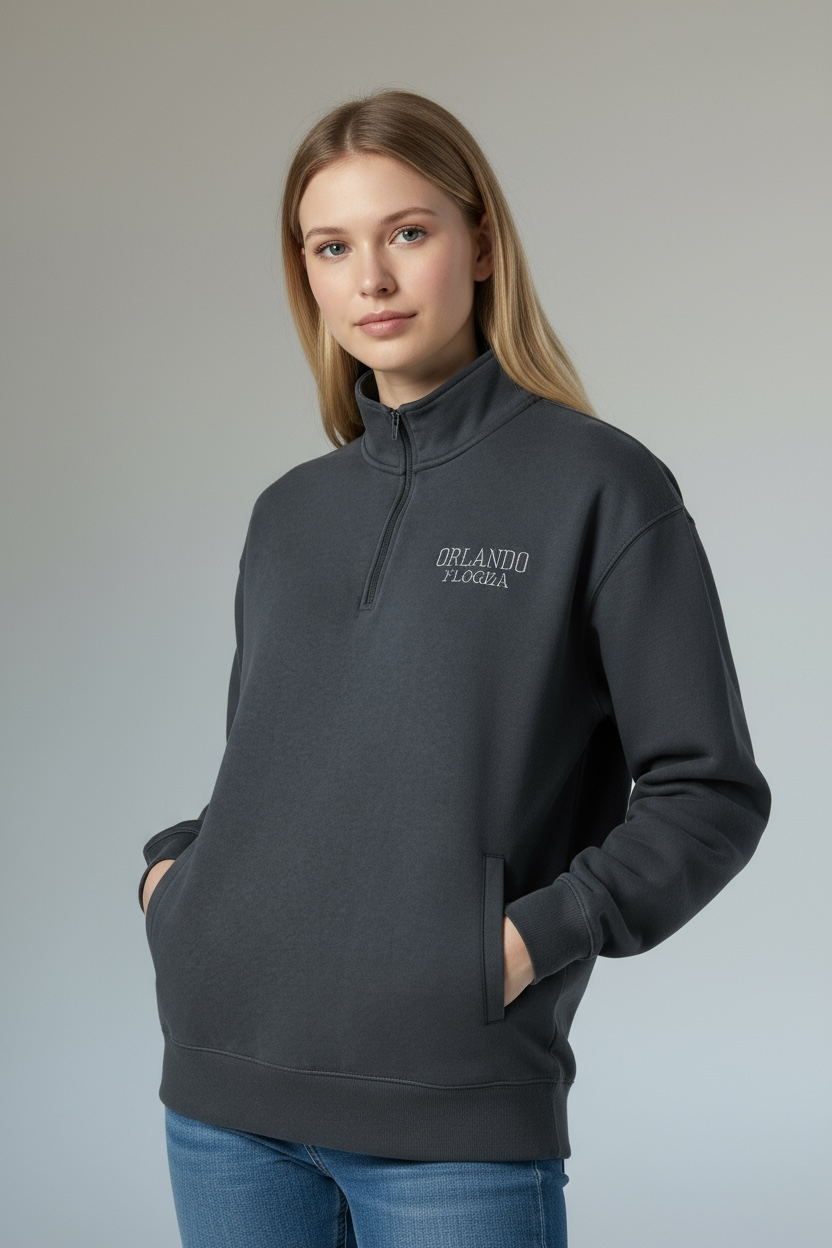 Embroidery Orlando Mock Neck Zipper