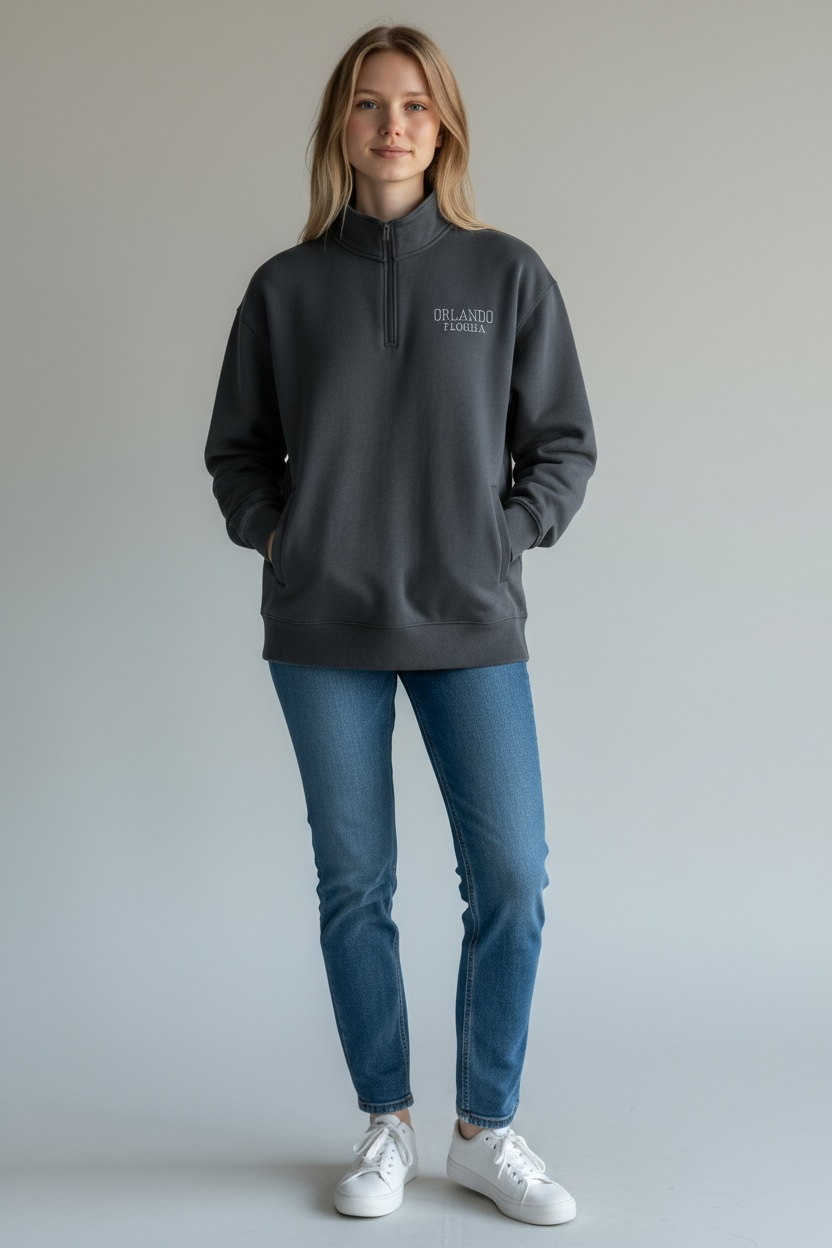 Embroidery Orlando Mock Neck Zipper