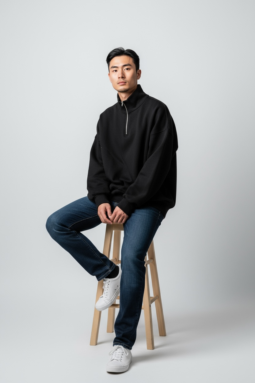 Heavy Grammage Mock Neck Zipper