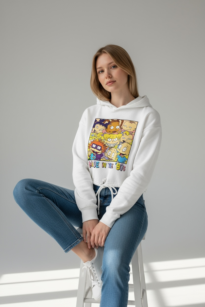 Made in the 90s Cartoon Cropped Hoodie