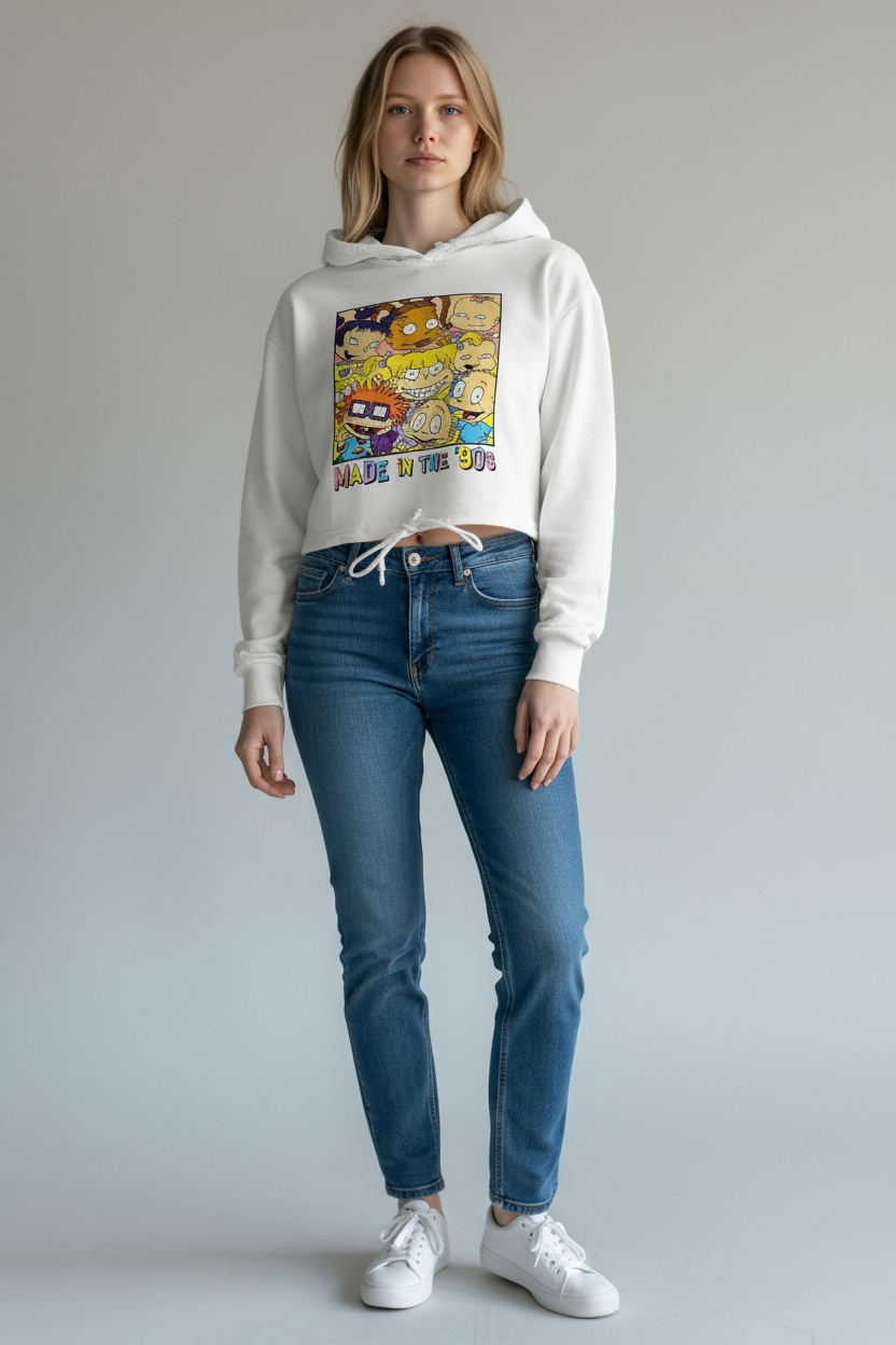 Made in the 90s Cartoon Cropped Hoodie