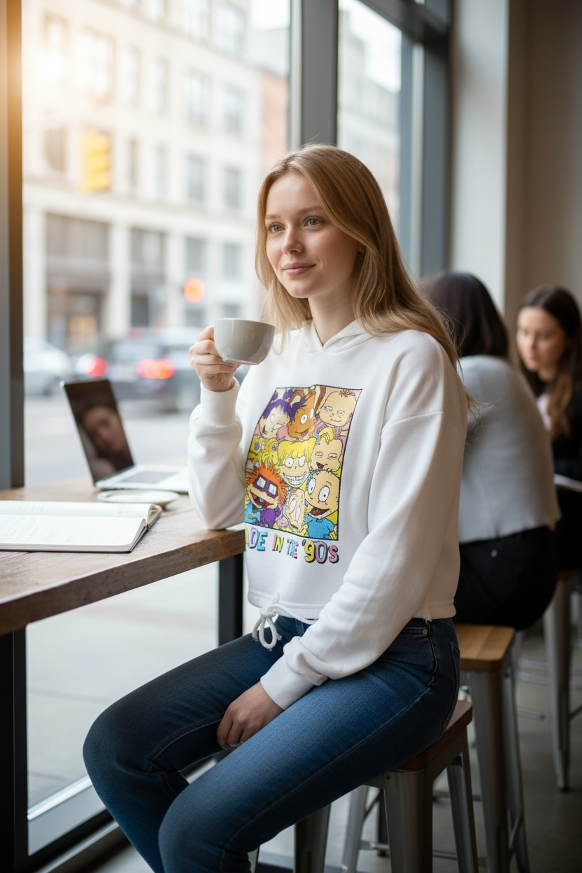 Made in the 90s Cartoon Cropped Hoodie